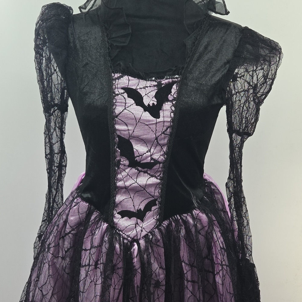 Girls' Purple and Black Spiderweb Witch Costume Dress - Picture 8 of 16